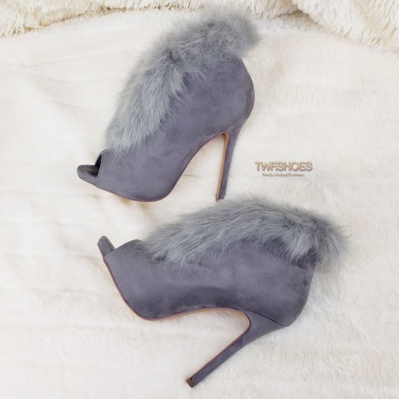 Fur Trim Split Cut Front Peep Toe Ankle Bootie - Picture 7 of 16